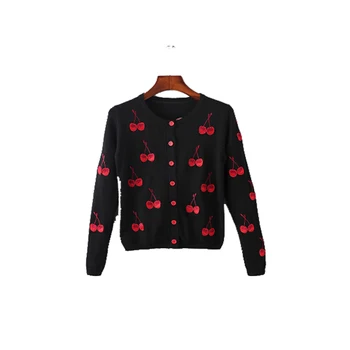 Autumn Spring Women Sweater Cherry Embroidery Pattern All-match Lady Long Sleeve Short Knitting Cardigan Sw093
Autumn Spring Women Sweater Cherry Embroidery Pattern All-match Lady Long Sleeve Short Knitting Cardigan Sw093