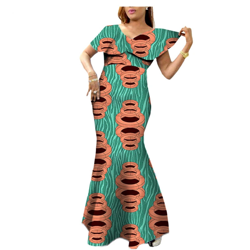 African Women V Neck Sexy Floor Length Trumpet Formal Dress 2020 Latest Batik Print Slim Party Dress For Women Wedding 
African Women V Neck Sexy Floor Length Trumpet Formal Dress 2020 Latest Batik Print Slim Party Dress For Women Wedding