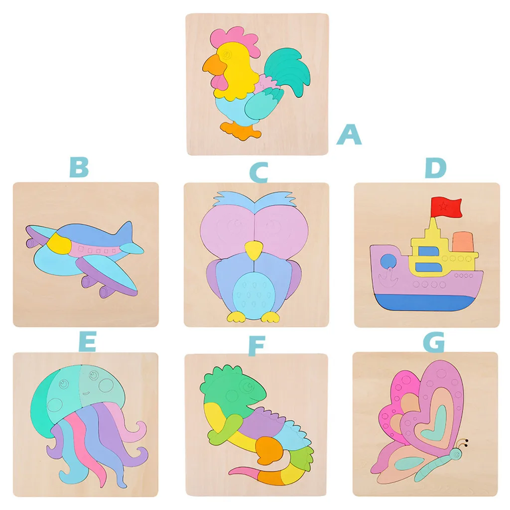 Kids Toy Wood Puzzle Board Cartoon animal Learning Education Interesting Wooden Toys Children
