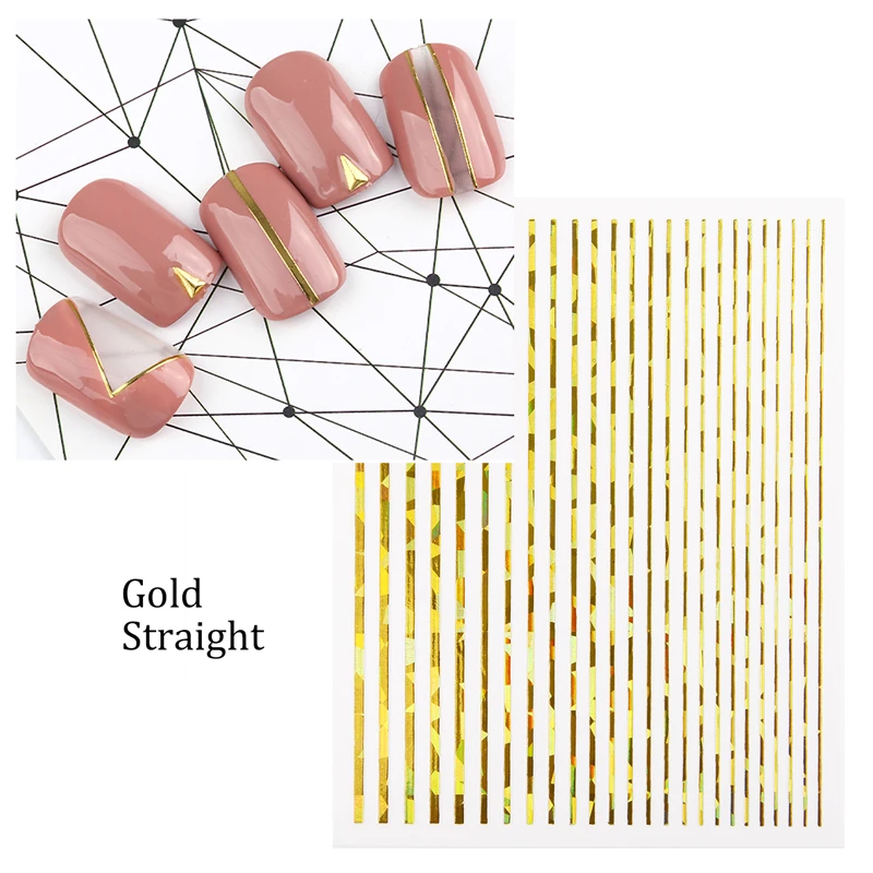

1 Sheet 3D Nail Stickers Decals Gold Silver Straight Curved Liners Stripe Decal Sliders Tape Wraps Geometric Nail Art Tips Decor