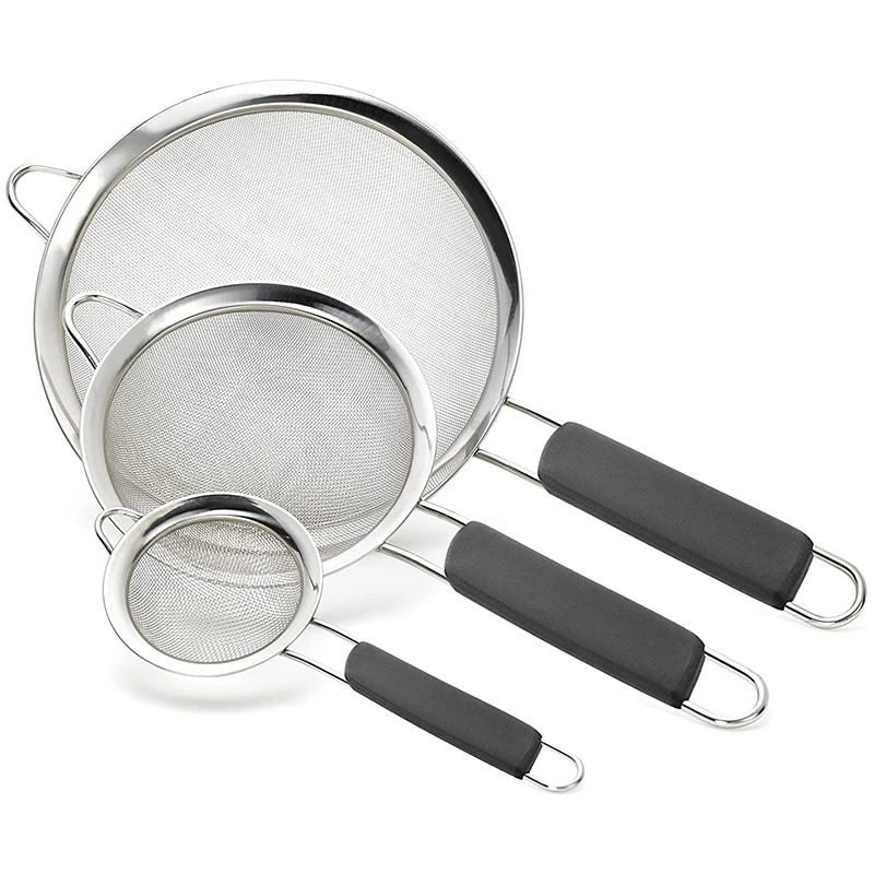 Stainless Steel Fine Mesh Strainers. Set of 3 Graduated Sizes Strainer Wire Sieve with Insulated Handle for Kitchen
Stainless Steel Fine Mesh Strainers. Set of 3 Graduated Sizes Strainer Wire Sieve with Insulated Handle for Kitchen