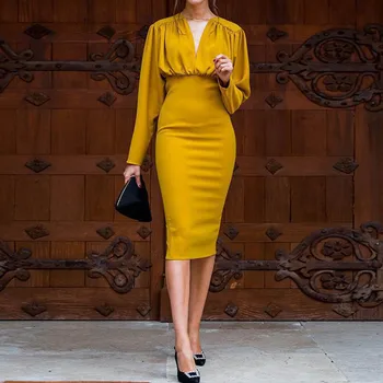 Vintage Fashion Women Spring Dress Ginger Pleated High Waist Pullover V-Neck Bodycon Office Lady Beatiful Brand Workwear 2020
Vintage Fashion Women Spring Dress Ginger Pleated High Waist Pullover V-Neck Bodycon Office Lady Beatiful Brand Workwear 2020