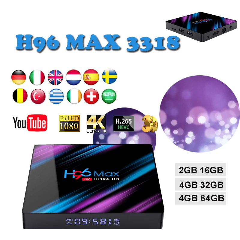 H96 max-3318 TV Box Android 9.0 4k High Definition video output h96 RAM 2G 16GB/4G 32GB/64GB WiFi 2.4G/5G Built in 2.4G /5G
H96 max-3318 TV Box Android 9.0 4k High Definition video output h96 RAM 2G 16GB/4G 32GB/64GB WiFi 2.4G/5G Built in 2.4G /5G