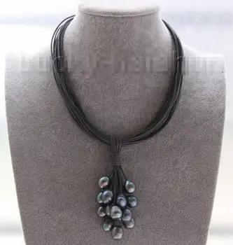 Hot sale new Style >>>>>Choker 16" 15row 14mm peacock Black pearls dark gray leather necklace j9554
Hot sale new Style >>>>>Choker 16" 15row 14mm peacock Black pearls dark gray leather necklace j9554