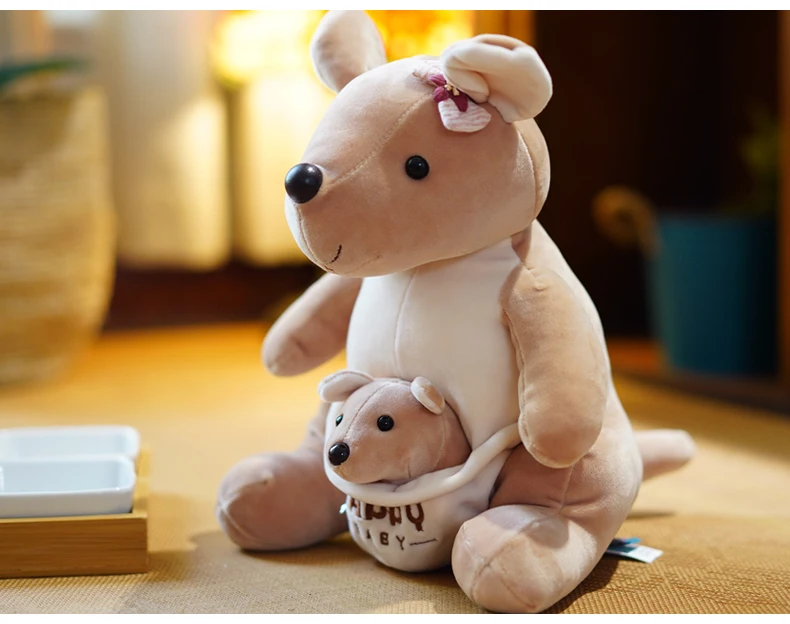 Panda Mother and Kid Plush Suffed Toys Animal Kangaroo Pangolin Hedgehog Polar Bear Puppet with Bag (13)