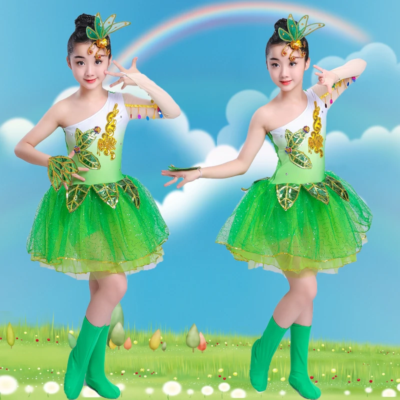 

Children's jazz Latin dance dance clothes boys girls stage performance pettiskirt toddler chorus green princess skirt