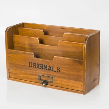 Solid wood retro storage cabinet newspaper books magazine box newspaper rack folder with drawer