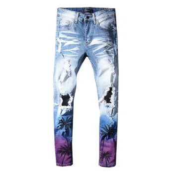 2020 New Men's coconut palm printed colored ripped jeans Slim fit holes distressed stretch denim pants Trousers
2020 New Men's coconut palm printed colored ripped jeans Slim fit holes distressed stretch denim pants Trousers