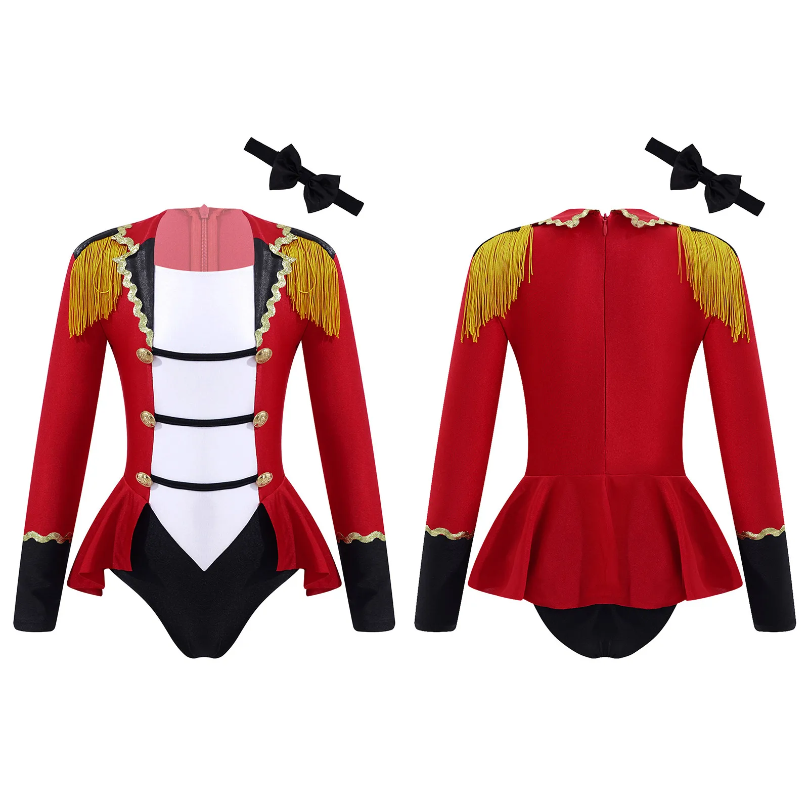 

Kids Girls Halloween Circus Ringmaster Cosplay Costume Outift Long Sleeves Jumpsuit+Tie Outfit for Fancy Carnival Party Dress Up