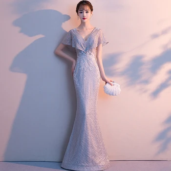 Grey Female Exquisite Floral Cheongsam Sexy V-neck Qipao Mermaid Noble Prom Gown Chinese Dress Novelty Sleeve Robe De Soiree
Grey Female Exquisite Floral Cheongsam Sexy V-neck Qipao Mermaid Noble Prom Gown Chinese Dress Novelty Sleeve Robe De Soiree