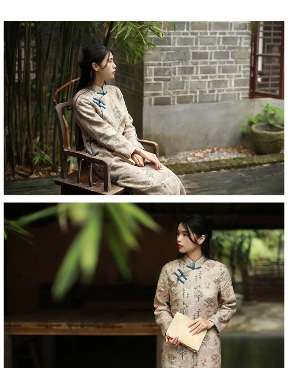 LZJN Long Sleeve Women Chinese Style Dress Stand Collar Vintage Cheongsam 2019 Winter Warm Fleece Qipao High Quality Dress (15)