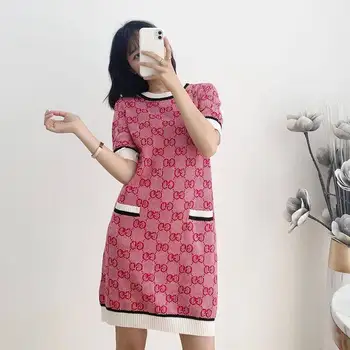 Spring/Summer 2020 New Letter Jacquard Knitted Round Collar Contrast Color Short Sleeve Dress Women
Spring/Summer 2020 New Letter Jacquard Knitted Round Collar Contrast Color Short Sleeve Dress Women