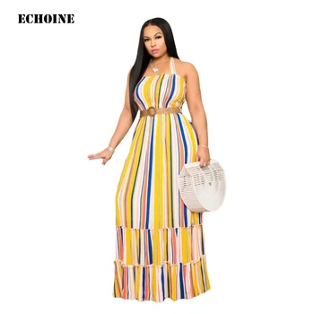 Echoine Colorful Striped Halter Maxi Dress Sexy Backless Long Dress for Women Print Beach Boho Slim Elegant Pleated Vestidos
Echoine Colorful Striped Halter Maxi Dress Sexy Backless Long Dress for Women Print Beach Boho Slim Elegant Pleated Vestidos