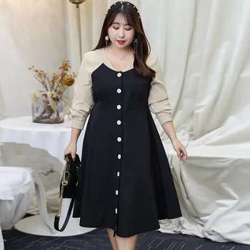 Women's spring stitching button dress plus size knee casual dress 100 kg can wear
Women's spring stitching button dress plus size knee casual dress 100 kg can wear