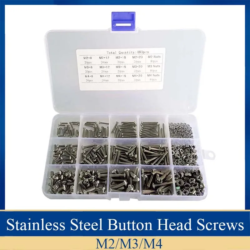 480Pcs Button Head 12 Sizes Screw And Nuts Kit,M2 M3 M4 Assorted Hex Socket Head Cap Bolts Screws Nuts Assortment Set Kit
480Pcs Button Head 12 Sizes Screw And Nuts Kit,M2 M3 M4 Assorted Hex Socket Head Cap Bolts Screws Nuts Assortment Set Kit