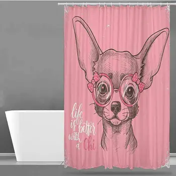 Hotel Style Shower Curtain,Dog,Girl Chihuahua Sketch Illustration with Quote Fashion Glasses Ribbons Puppy,Waterproof Colorful
Hotel Style Shower Curtain,Dog,Girl Chihuahua Sketch Illustration with Quote Fashion Glasses Ribbons Puppy,Waterproof Colorful