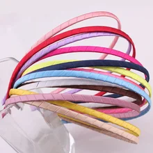 5mm colorido cetim coberto resina hairbands, para crianças sólido cetim faixa de cabelo diy bandana, cetim cabeça aro(China)