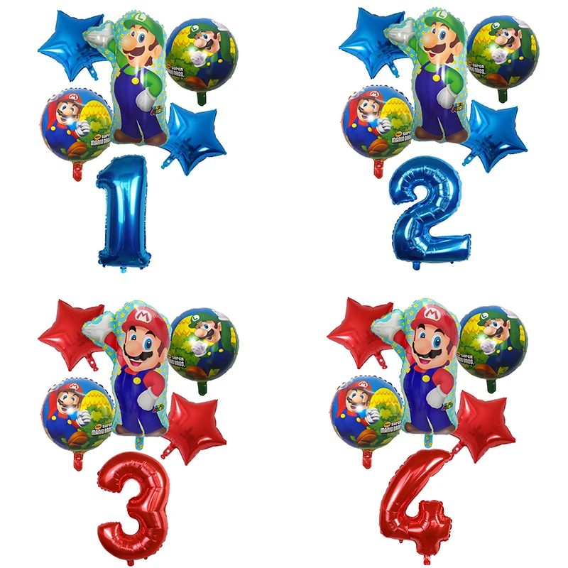 Воздушные шары "Супер Марио" 6 шт. 30 дюймов цифры мальчики девочка день рождения друзья Марио и Луиджи