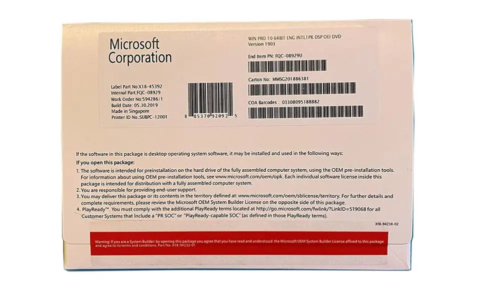 Microsoft Windows 10 Professional Operate System Product Key OEM COA License Include DVD 64 Bit 1 Device English Russian Version
Microsoft Windows 10 Professional Operate System Product Key OEM COA License Include DVD 64 Bit 1 Device English Russian Version