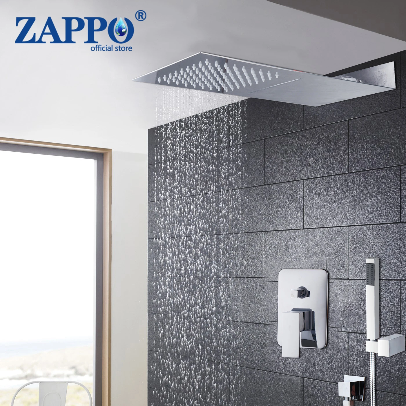 

ZAPPO Bathroom 3 Function Bath Shower Faucet Set Waterfall Rain Shower Head Wall Mounted Chrome Finished Shower Systerm Mixer