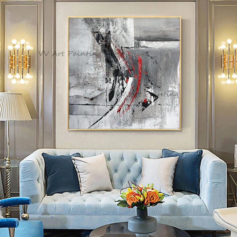

The Hot Sale Art Hand Painted Abstract Red Oil Paintings on Canvas Modern Wall Pictures For Living Room Bedroom Wall Decoration