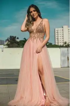 Beaded Side Split Prom Dresses Long Crystal Deep V Neck A Line Evening Gowns Formal Tulle Plus Size Party Dress
Beaded Side Split Prom Dresses Long Crystal Deep V Neck A Line Evening Gowns Formal Tulle Plus Size Party Dress