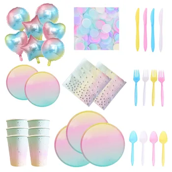 Gradient Rainbow Wedding Tableware Unicorn Plate Disposable Party Paper Tableware Unicorn Birthday Party Tableware Balloons
Gradient Rainbow Wedding Tableware Unicorn Plate Disposable Party Paper Tableware Unicorn Birthday Party Tableware Balloons