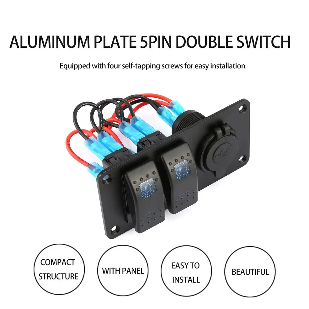 2 Gang Car Marine Boat 5 Pin LED Rocker Switch Panel Breaker 3.1A Dual USB Ports Socket Charger Waterproof Circuit 
2 Gang Car Marine Boat 5 Pin LED Rocker Switch Panel Breaker 3.1A Dual USB Ports Socket Charger Waterproof Circuit