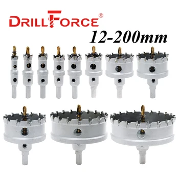 Drillforce-12-200mm TCT 구멍 톱 드릴 비트, 합금 카바이드 코발트 스틸 커터 스테인레스 스틸 플레이트 철 금속 커팅 키트