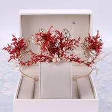 Taç çiçekler İnci Tiaras taçlar küpe setleri Rhinestone püskül kulak üzerinde klip el yapımı kadın gelin saç aksesuarları Diadems(China)