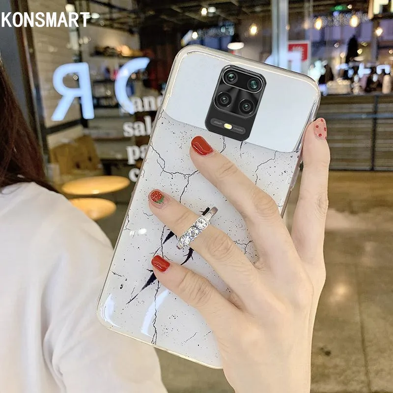 KONSMART Redmi Note 9S Case For Xiaomi 9 Pro Max Marble Mirror Silicone Soft Finger Ring Phone 9Pro | Мобильные телефоны и
