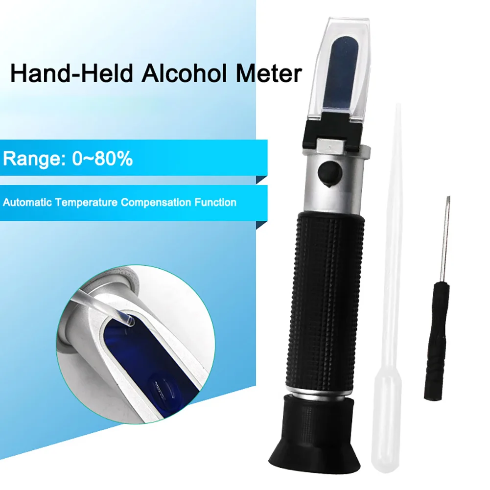 Refractometer Alcohol Alcoholometer meter 0~80%V/V ATC Handheld Tool Hydrometer concentration spirits tester Refractometer
Refractometer Alcohol Alcoholometer meter 0~80%V/V ATC Handheld Tool Hydrometer concentration spirits tester Refractometer