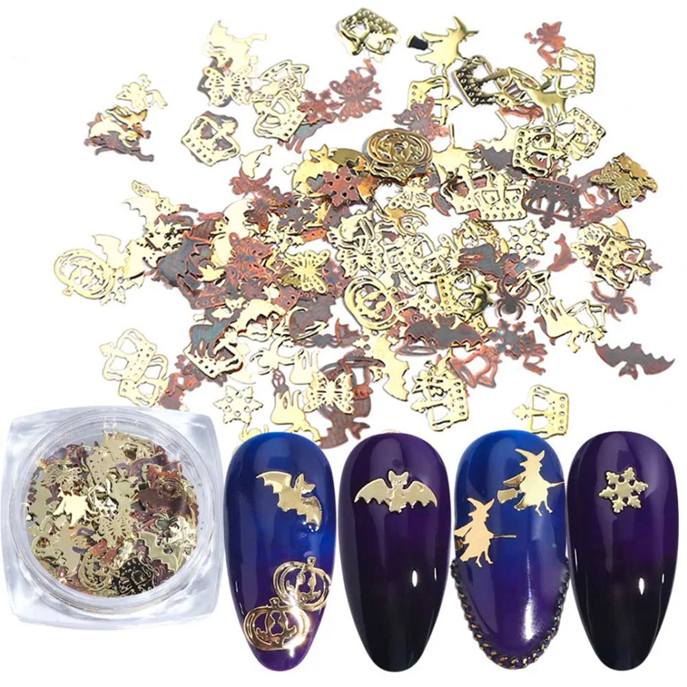 120pcs Gold Mixed Styles Metallic Nail Art Decals Sequin Pieces for Halloween DIY Manicure Decoration Supplies
120pcs Gold Mixed Styles Metallic Nail Art Decals Sequin Pieces for Halloween DIY Manicure Decoration Supplies