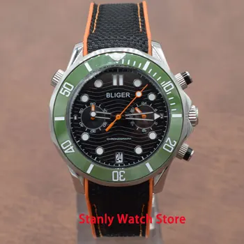 Solid Bliger 41mm black dial green ceramic bezel luminous marks stainless case chronograph function quartz movement men's watch
Solid Bliger 41mm black dial green ceramic bezel luminous marks stainless case chronograph function quartz movement men's watch