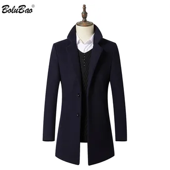 

BOLUBAO Wool Blend Coat Men Casual Brand Men's Fashion Solid Wool Coats Winter New Slim Wild Long Section Wool Overcoat Male