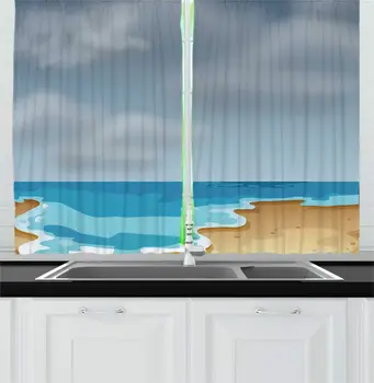 Blue Blue Grey Camel Coastal Kitchen Curtains Cloudy Beach Scene with Waves Hitting The Shoreline Dark and Gloomy Sky for Kitche
Blue Blue Grey Camel Coastal Kitchen Curtains Cloudy Beach Scene with Waves Hitting The Shoreline Dark and Gloomy Sky for Kitche