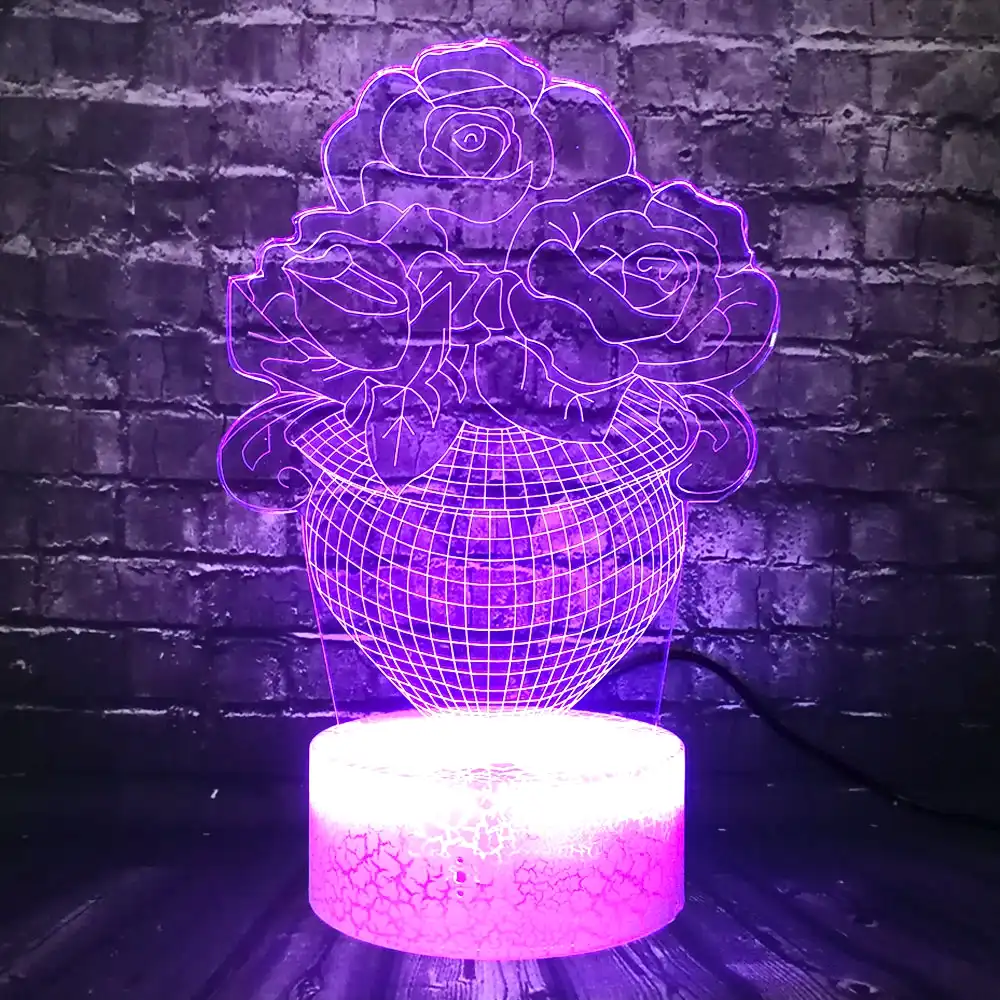 hot romantic rose flower 3d led usb night light lamp 7 color