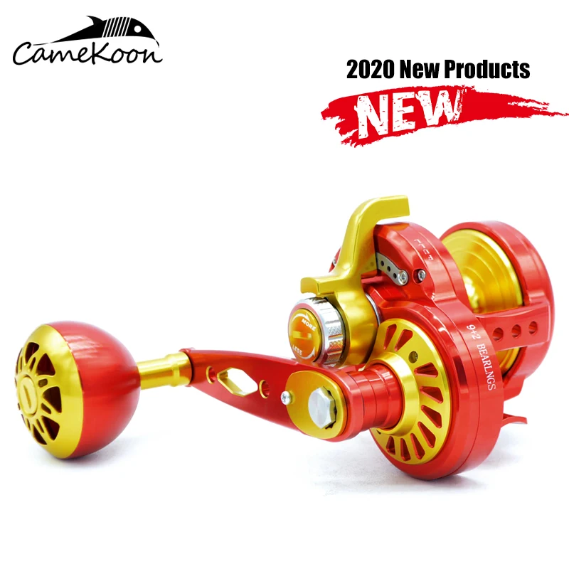 

CAMEKOON Slow Jigging Fishing Reel Gear Ratio 6.3:1 Max Drag 32KG Left/Right Hand Saltwater Trolling wheel 3 handles for choice