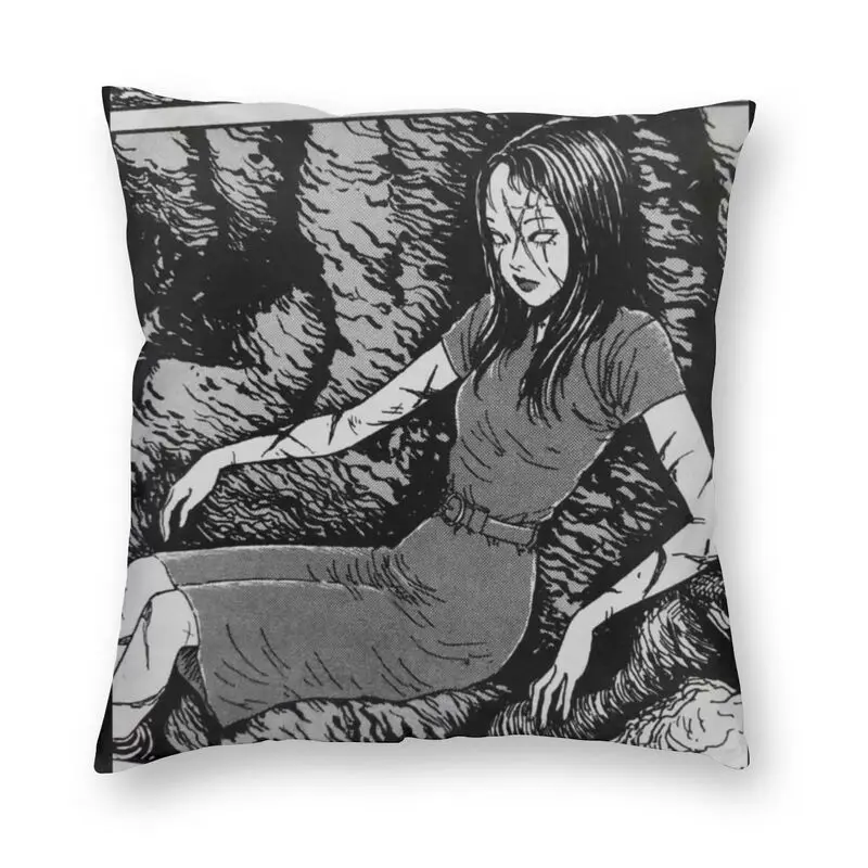 

Junji Ito Tomie Black And White Cushion Cover Sofa Living Room Anime Manga Horror Otaku Square Pillow Cover 45x45cm