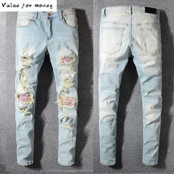 Fashion Men Streetwear Jeans Retro Light Blue Washed Slim Fit Elastic Ripped Jeans Men Patchwork Destroyed Pants Hip Hop Jeans
Fashion Men Streetwear Jeans Retro Light Blue Washed Slim Fit Elastic Ripped Jeans Men Patchwork Destroyed Pants Hip Hop Jeans