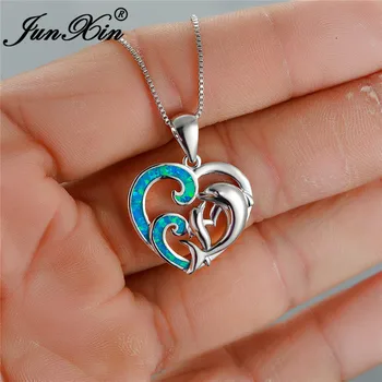 Cute Animal Dolphin Pendant Love Heart Necklaces For Women Silver Color Blue White Fire Opal Necklace Bride Wedding Jewelry
Cute Animal Dolphin Pendant Love Heart Necklaces For Women Silver Color Blue White Fire Opal Necklace Bride Wedding Jewelry