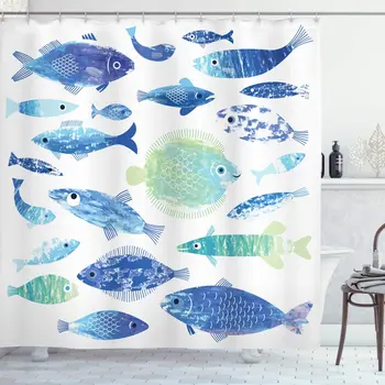 Blue Shower Curtain Artisan Fish Patterns with Wavy Lines and Sky Cloud Motifs Marine Sea Life Image Bathroom Decor Set
Blue Shower Curtain Artisan Fish Patterns with Wavy Lines and Sky Cloud Motifs Marine Sea Life Image Bathroom Decor Set