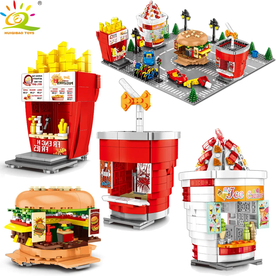 HUIQIBAO TOYS 4 styles Hamburger Fast food Store Building Blocks for Children Legoingly City Street view Restaurant Shops Bricks
HUIQIBAO TOYS 4 styles Hamburger Fast food Store Building Blocks for Children Legoingly City Street view Restaurant Shops Bricks