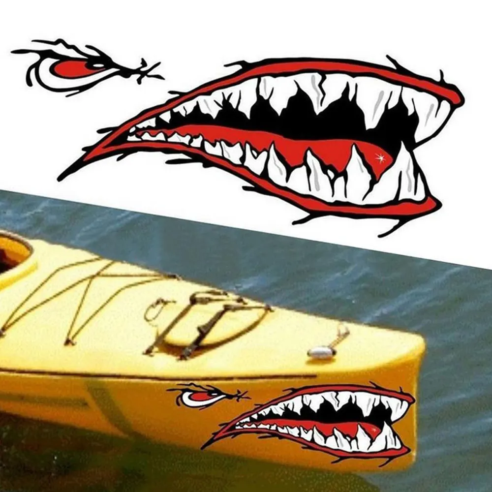 2PCS Waterproof Kayak Boat Shark Teeth Sticker Vinyl Mouth Graphics Deca_ch 