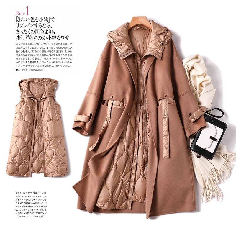 2 Piece Long Jackets for Women Woolen Coat with Long Sleeve+thin Down Vest Sleeveless 90% White Duck Down Warm Outwear
2 Piece Long Jackets for Women Woolen Coat with Long Sleeve+thin Down Vest Sleeveless 90% White Duck Down Warm Outwear
