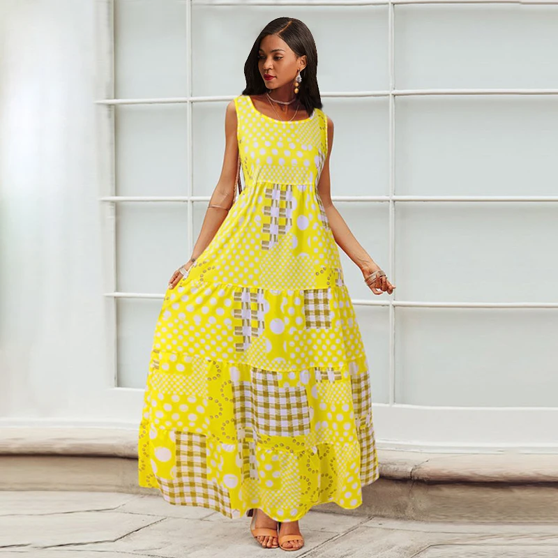Casual Maxi Dress Women Summer Sleeveless Polka Dot Boho Blue Fashion Holiday Robe Vintage Big Swing Yellow Printed Long Dresses
Casual Maxi Dress Women Summer Sleeveless Polka Dot Boho Blue Fashion Holiday Robe Vintage Big Swing Yellow Printed Long Dresses