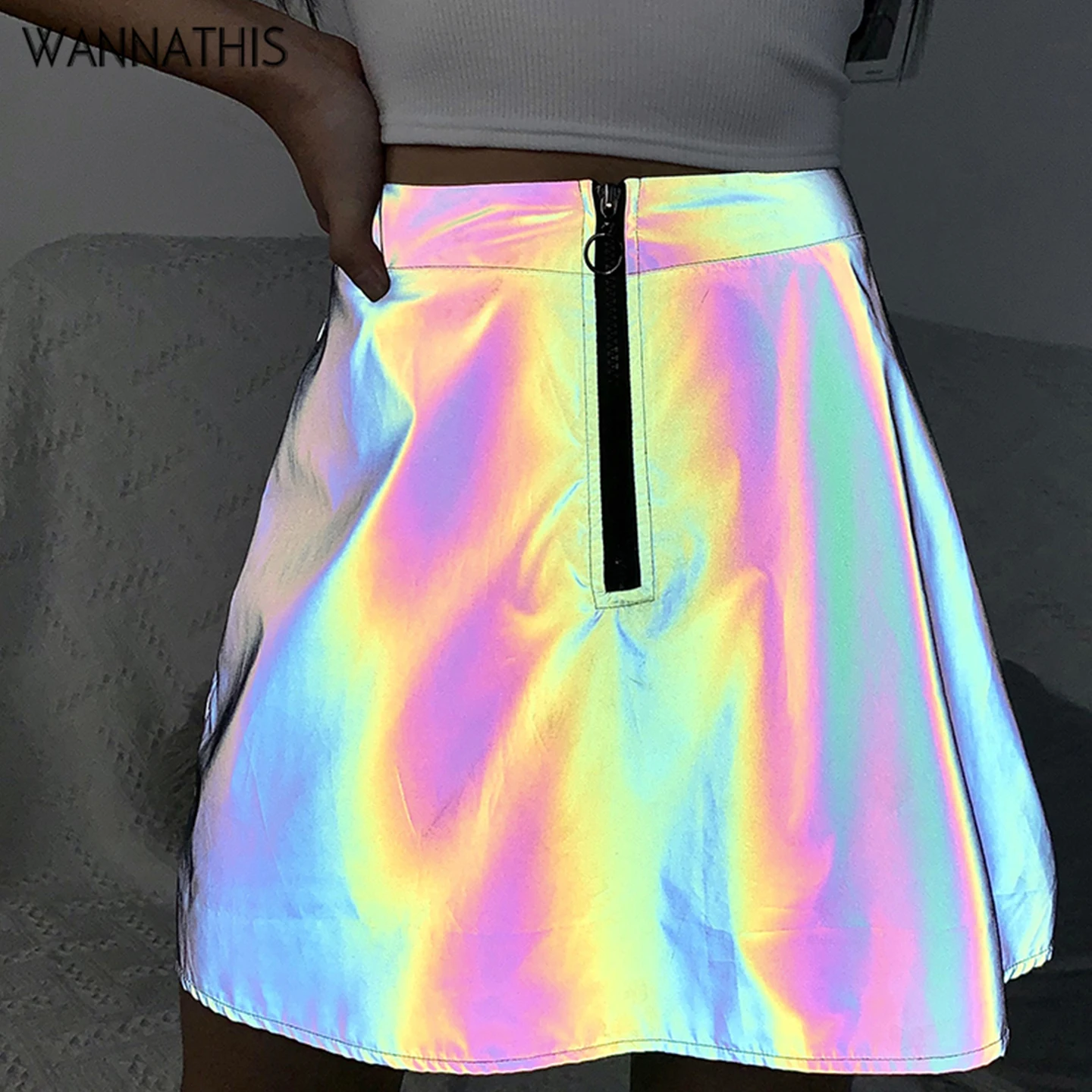WannaThis Reflective Zipper Front Mini A-line Skirts Women Gray High Waist Slim Fashion Clubwear Summer New Party Shorts Skirts
WannaThis Reflective Zipper Front Mini A-line Skirts Women Gray High Waist Slim Fashion Clubwear Summer New Party Shorts Skirts