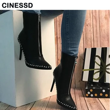 New pointed toe rivets martin ankle boots pointed toe leather front zipper sexy women winter short booties white black
New pointed toe rivets martin ankle boots pointed toe leather front zipper sexy women winter short booties white black
