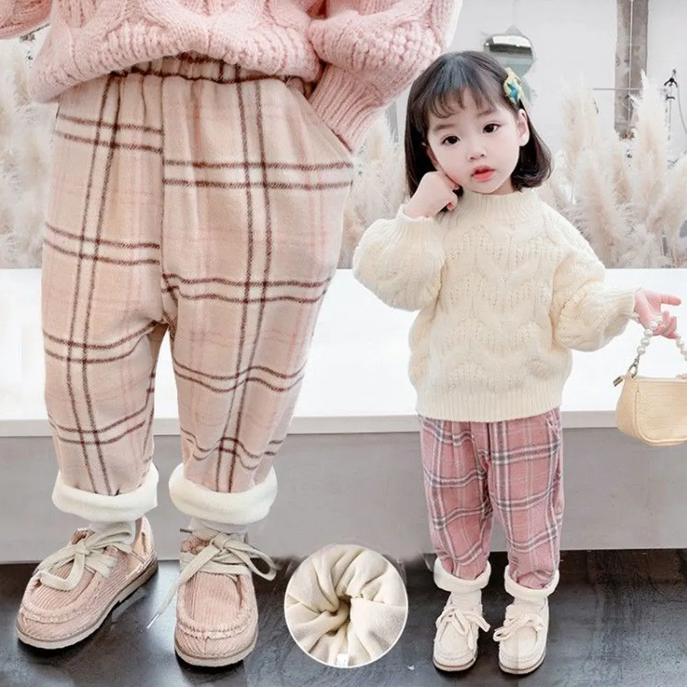 

Girl Children Thick Plaid Pants Kids Winter Autumn Clothes Girls Trousers for baby boys pants toddlers thick warm fleece good