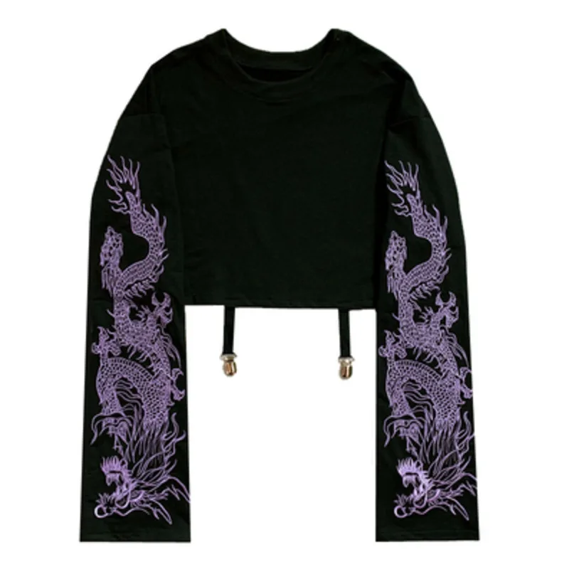 Футболка Y Demo женская готическая с вышивкой дракона|women t-shirt|women t-shirt long sleevet-shirt |